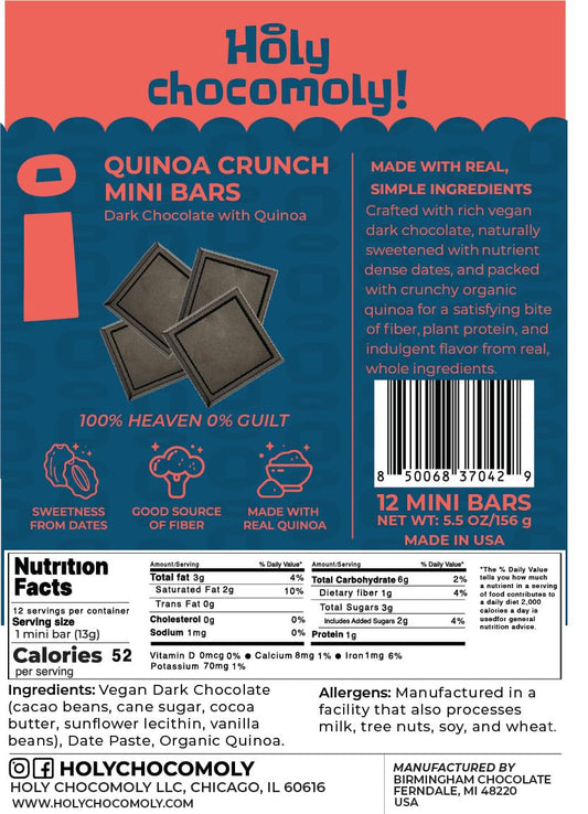 Quinoa Crunch Dark Chocolate Mini Bars (52 Cals), Plant-Based Fiber & Protein