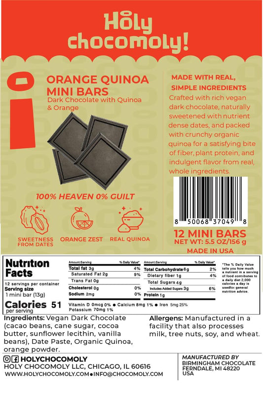 Orange Quinoa Dark Chocolate Mini Bars (51 Cals), Plant-Based Fiber & Protein