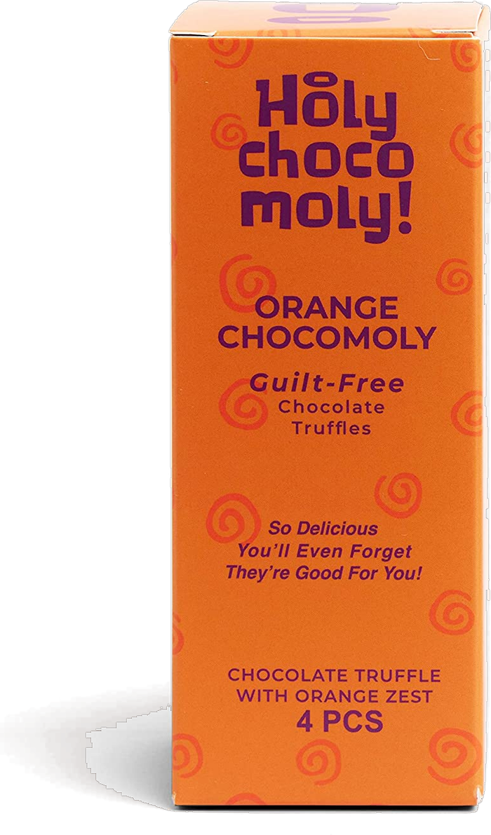 Orange Chocomoly box of 4 chocolate truffles with orange zest